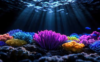 Картинка кораллы, океан, подводный мир, цвета, глубина, свет, природа, морская жизнь, экосистема, водоросли