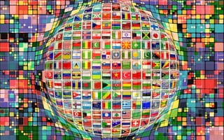 Картинка флаги, глобус, мир, цвета, графика, абстракция, дизайн