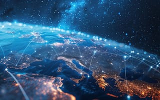 Картинка земля, космос, сеть, звезды, карта, технологии, ночной