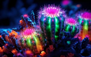 Картинка кактус, неон, растение, фантазия, цветы, свет, природа, красота