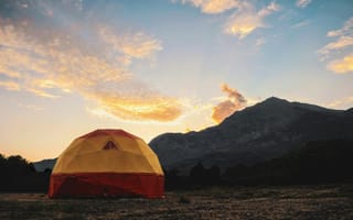 Картинка палатка, горы, закат, природа, кемпинг, пейзаж, отдых