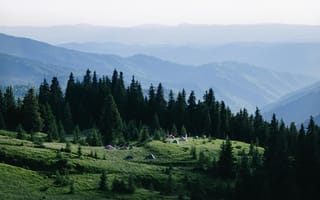 Картинка горы, кемпинг, природа, лес, пейзаж, палатки, отдых