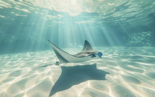 Картинка скат, океан, подводный мир, свет, вода, природа, глубина
