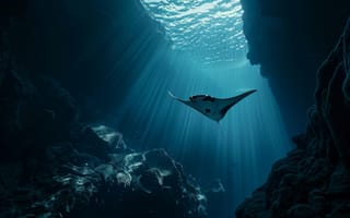 Картинка манта, океан, подводный мир, свет, глубина, пейзаж, природа, воды, животные, красота