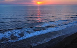 Картинка закат, море, пейзаж, природа, океан, волны, небо
