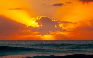 Картинка закат, море, облака, солнце, природа, пейзаж, океан, красота, цвета, горы