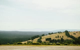 Картинка пейзаж, природа, горы, лес, небо, холмы, отдых