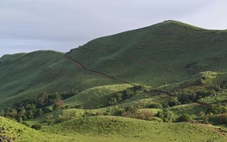 Картинка пейзаж, горы, природа, зелень, дорожка, холмы, отдых