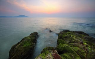 Картинка море, закат, камни, природа, пейзаж, водная гладь, отдых