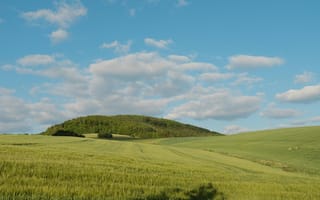 Картинка пейзаж, небо, облака, зелень, холмы, природа, лето