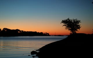 Картинка закат, природа, река, пейзаж, дерево, тишина, водоем