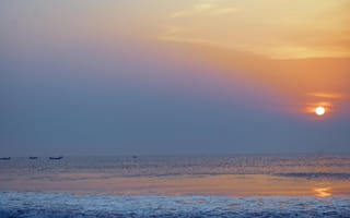 Картинка закат, море, пейзаж, природа, корабли, океан, спокойствие