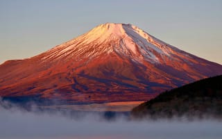 Картинка гора, Фудзи, природа, пейзаж, закат, снег, япония