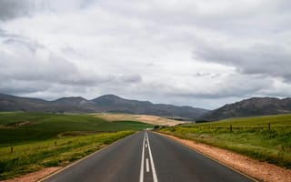 Картинка дорога, пейзаж, горы, небо, природа, зеленый, обои