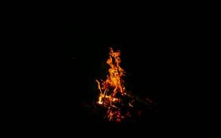 Картинка огонь, костер, ночь, пламя, темнота, природа, отдых