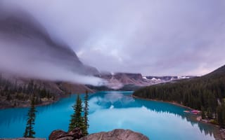 Картинка озеро, природа, горы, туман, лес, пейзаж, отражение