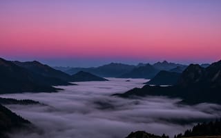 Картинка горы, закат, облака, пейзаж, природа, мгла, красота