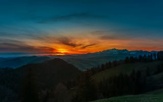 Картинка закат, горы, природа, пейзаж, небо, лес, красота