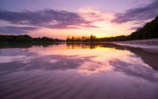 Картинка закат, река, природа, пейзаж, отражение, небо, лес