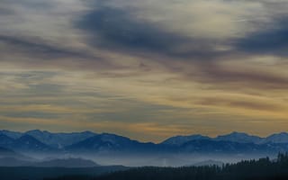 Картинка горы, пейзаж, небо, облака, закат, природа, тишина