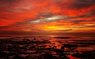 Картинка закат, море, пейзаж, небо, камни, природа, красота