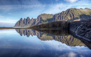 Картинка горы, отражение, природа, пейзаж, небо, водоем, скалы, мир, спокойствие