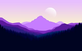Картинка горы, пейзаж, закат, природа, фон, лес, графика