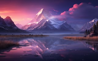 Картинка горы, озеро, природа, закат, пейзаж, отражение, пейзажная фотография
