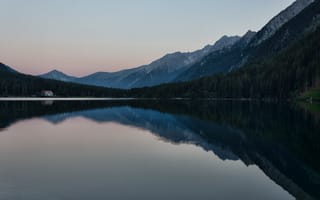 Картинка горы, озеро, природа, пейзаж, отражение, закат, лес