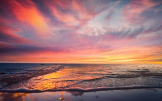 Картинка закат, море, пейзаж, небо, цвета, природа, обои
