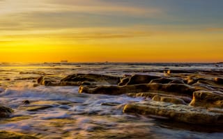 Картинка закат, море, скалы, пейзаж, природа, воды, океан