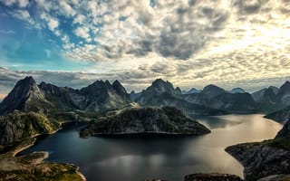 Картинка горы, озеро, природа, пейзаж, небо, облака, ландшафт