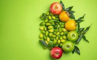 Картинка фрукты, яблоки, зеленый, натюрморт, еда, овощи, освежающий