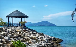 Картинка пляж, море, пейзаж, отдых, остров, беседка, природа