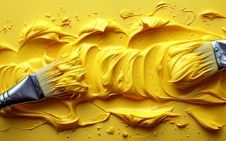 Картинка жёлтый, краска, кисти, арт, творчество, абстракция, дизайн