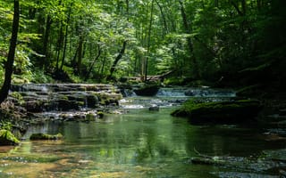 Картинка природа, река, лес, водопад, зеленый, пейзаж, отдых