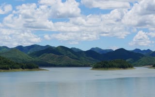 Картинка природа, горы, озеро, небо, облака, пейзаж, вода