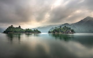 Картинка природа, острова, вода, горы, облака, пейзаж, спокойствие