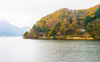 Картинка осень, природа, озеро, пейзаж, горы, деревья, мир