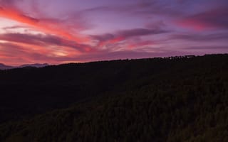 Картинка закат, природа, горы, лес, пейзаж, небо, облака