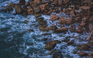 Картинка море, камни, волны, пейзаж, природа, берег, водоем