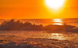 Картинка закат, море, волны, солнце, пейзаж, природа, океан