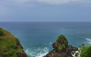 Картинка море, скалы, природа, пейзаж, океан, зелень, небо