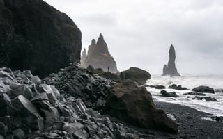 Картинка пейзаж, море, скалы, природа, берег, облака, камни