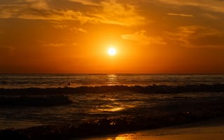 Картинка закат, море, пейзаж, природа, солнце, пляж, океан