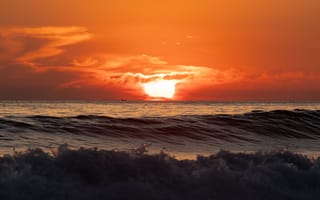 Картинка закат, море, волны, природа, океан, пейзаж, красота