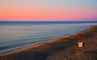Картинка пляж, закат, море, песок, пейзаж, спокойствие, природа