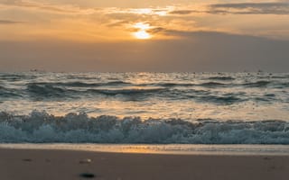 Картинка море, закат, пейзаж, волны, пляж, природа, океан