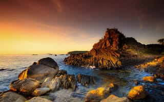 Картинка пейзаж, море, закат, скалы, природа, водоем, отдых