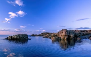 Картинка море, скалы, пейзаж, небо, вода, природа, закат